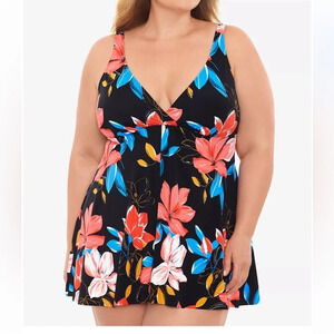 Swim Solutions‎ Tummy-Control Swimdress One Piece Swimsuit Floral Park sz 12 NWT